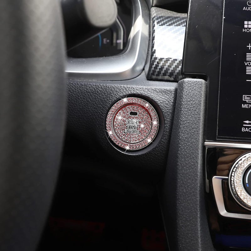 TOMALL Bling Car Engine Start Button Cover Diamond Interior Crystal Push Start Button Ring Stickers Sparkly Accessories Bling Ignition Button Rhinestone Emblem Decorations Universal for Car (Pink) - Image 5